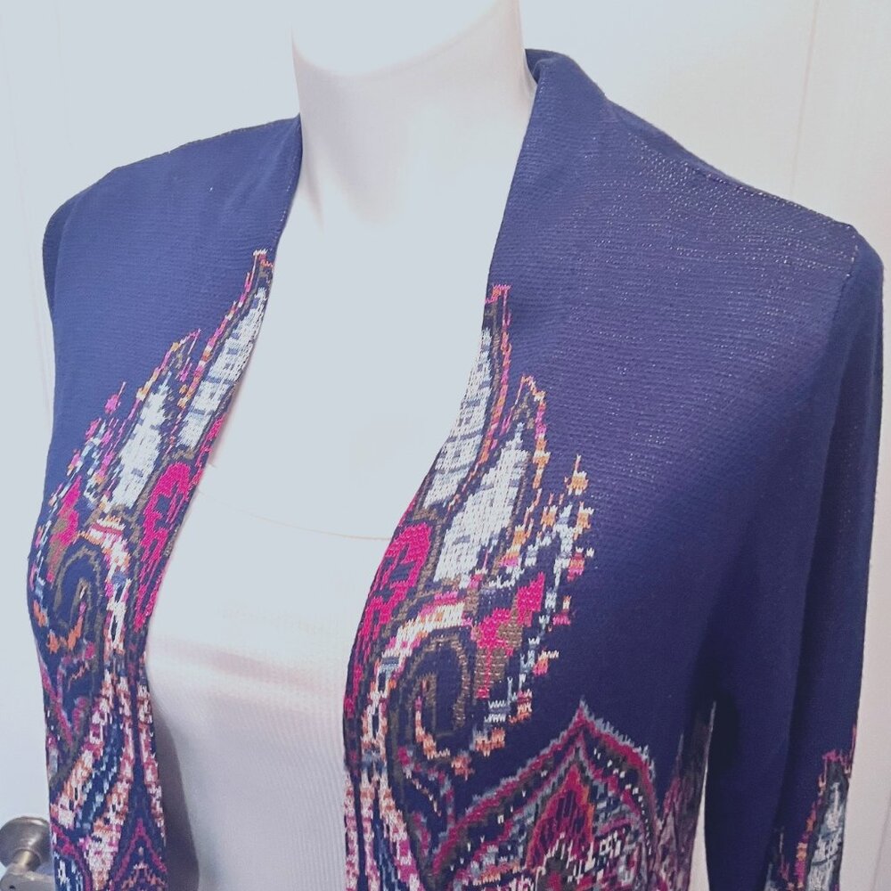 Ruby Rd. Open Front Long Sleeve Cardigan-Blue/Pin… - image 7